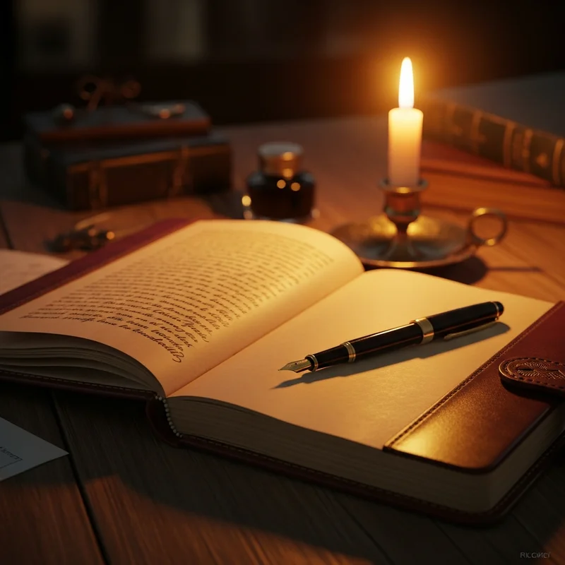 A spiritual journal open beside a single warm candle